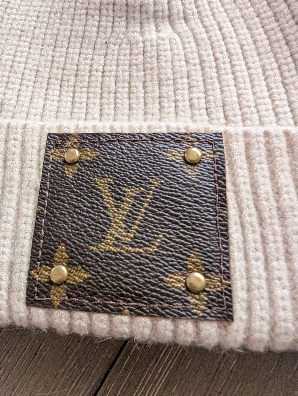 Designer Inspired Cream Ribbed Knit Beanie - Picture 2 of 4